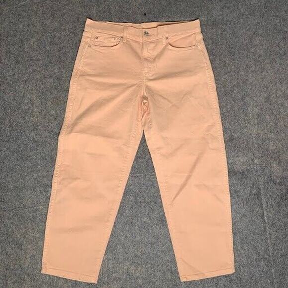 AYR Womens The Beat Drop Cropped Barrel Leg Jeans Sz 31 (35x26) Pink Peach Denim - Picture 1 of 10